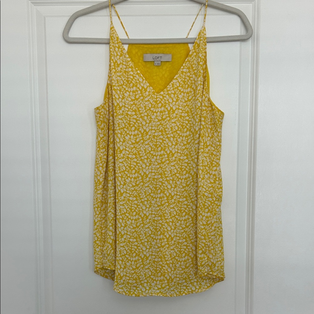 LOFT Yellow White Floral V-Neck Spaghetti Strap Cami